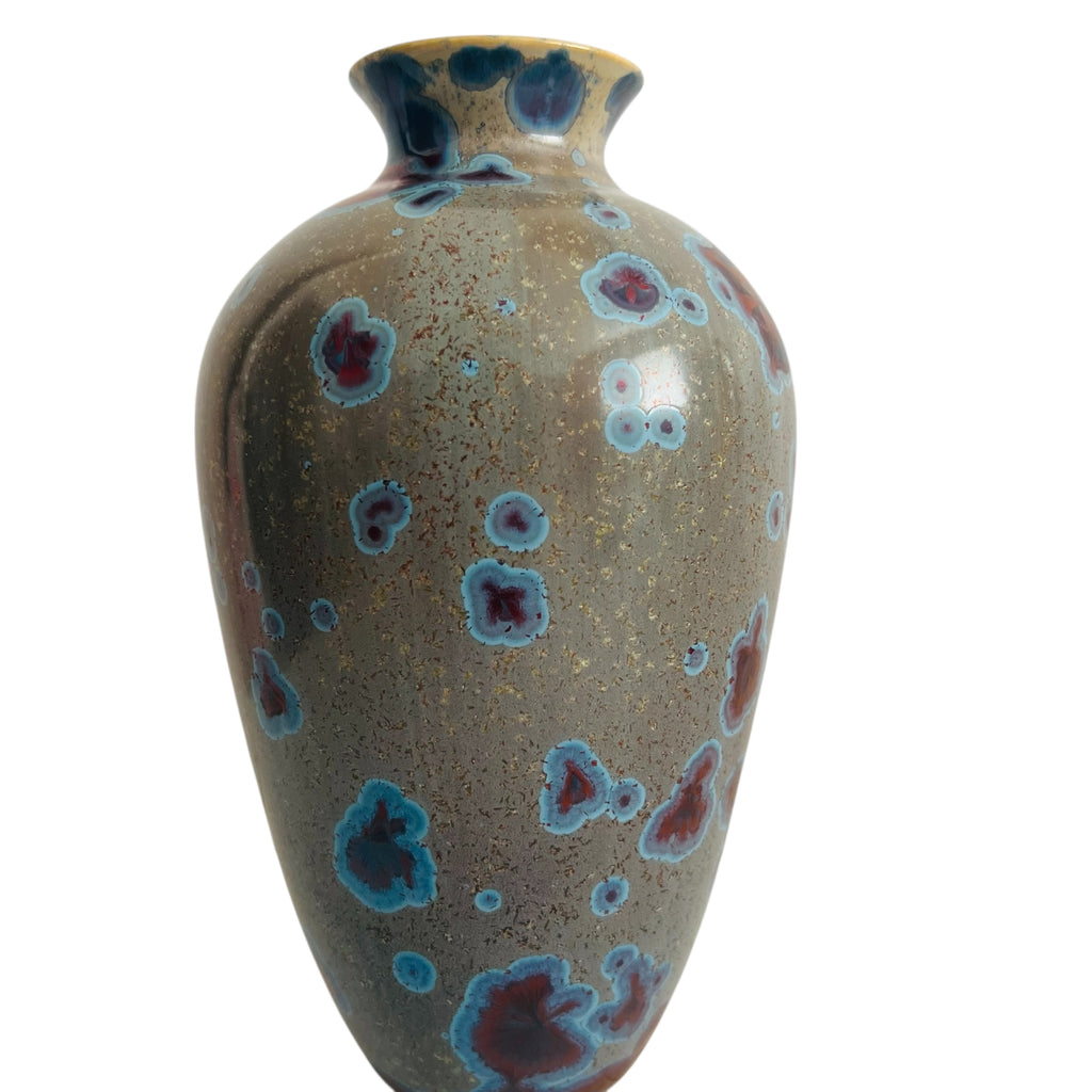 Jon Price Studio Art Pottery Rust & Blue Crystalline Glaze Signed Vase