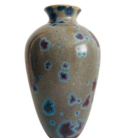 Jon Price Studio Art Pottery Rust & Blue Crystalline Glaze Signed Vase