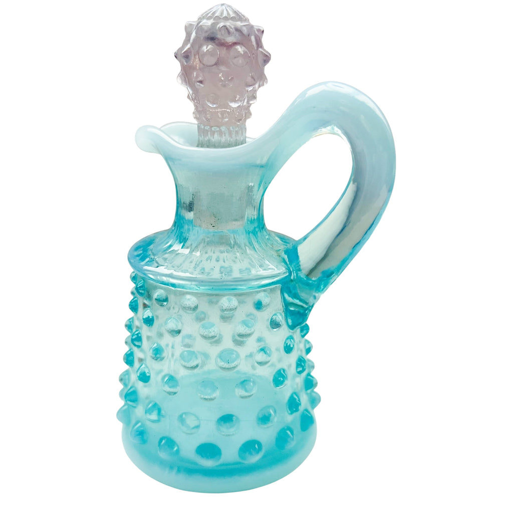 Vintage Fenton Art Glass Blue Opalescent Hobnail Cruet Bottle w/Stopper