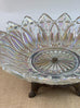 Vintage Iridescent Carnival Glass Bowl Petal Pattern w/ Metal Base