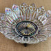 Vintage Iridescent Carnival Glass Bowl Petal Pattern w/ Metal Base