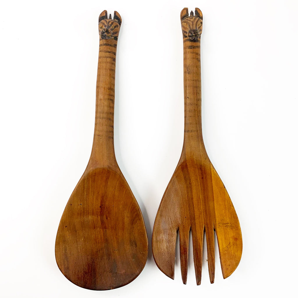 Vintage Hand Carved Wooden Zebra Salad Serving