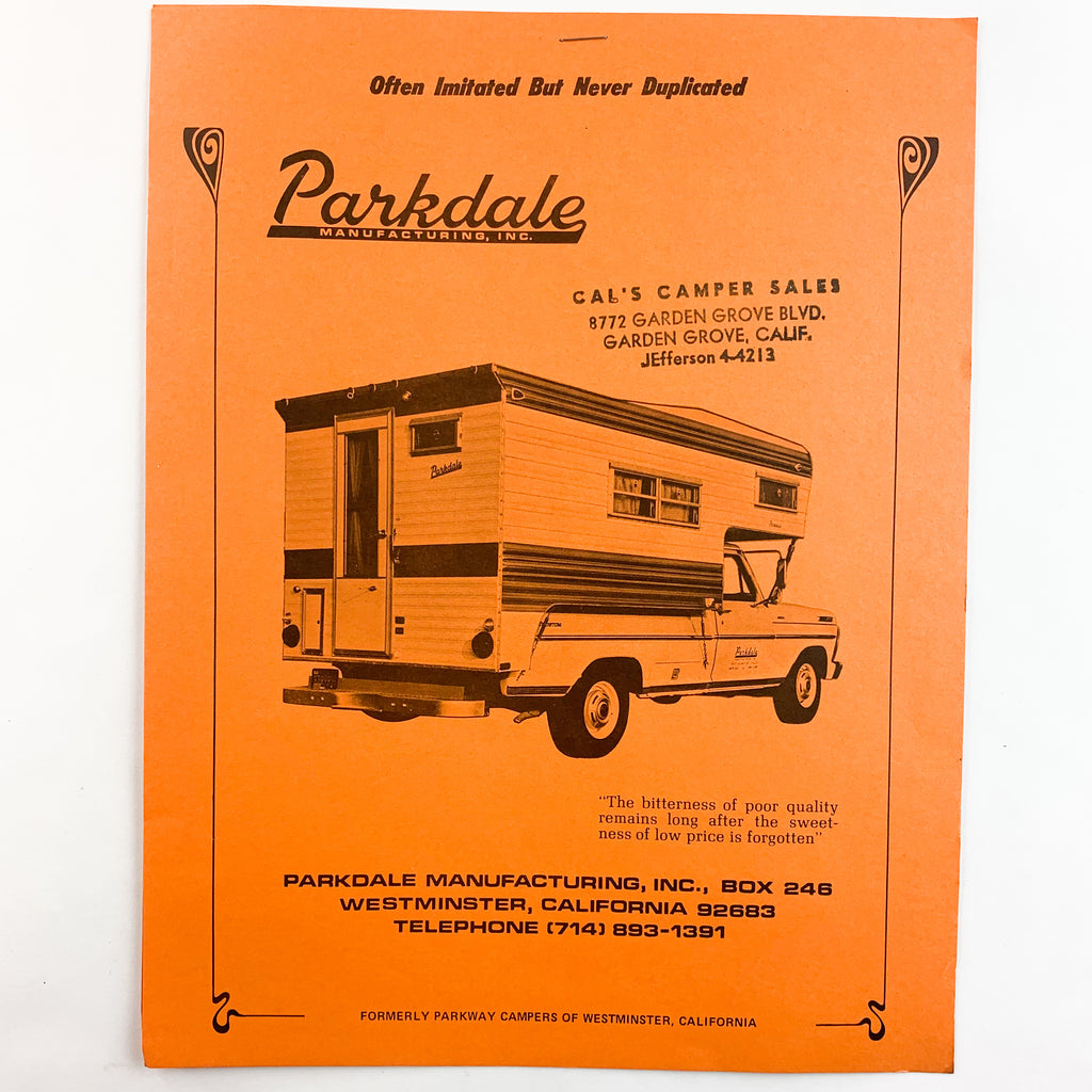Vintage Parkdale Camper Dealer Paper Flyer Floorplan Ad