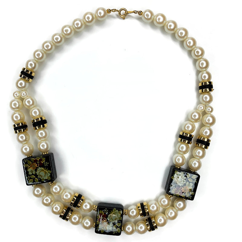 Vintage JAPAN Faux a Pearl Double Strand Necklace