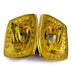 Vintage Gold Tone Square Enamel  Blue Red Rhinestone Clip On Earrings