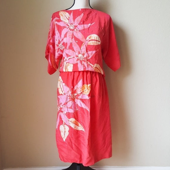 Vintage Floral 2 Pc Matching Blouse & Midi Skirt