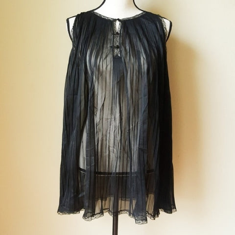 Vintage Black Sheer Pleated Negligee Nightie