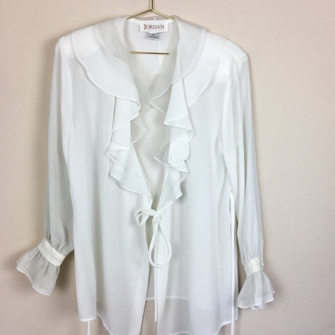 VTG Jordan Ruffle Detail White Long Sleeve Blouse