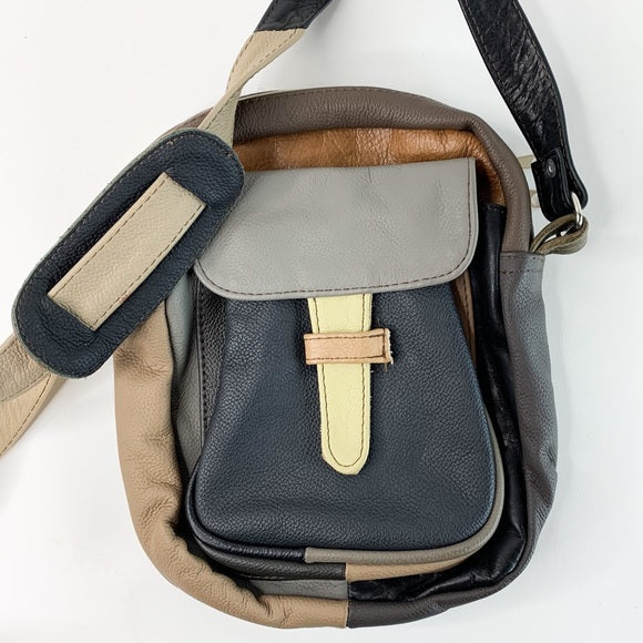 Vintage Genuine Leather Color Block Crossbody