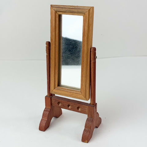 Dollhouse Miniature Wood Wooden Standing Mirror Decoration